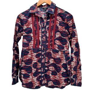 Brooks Brothers Navy, Red and White Long-Sleeve Button Front Blouse, Size 2.